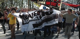 Huge demo, media concentrate on scuffles.